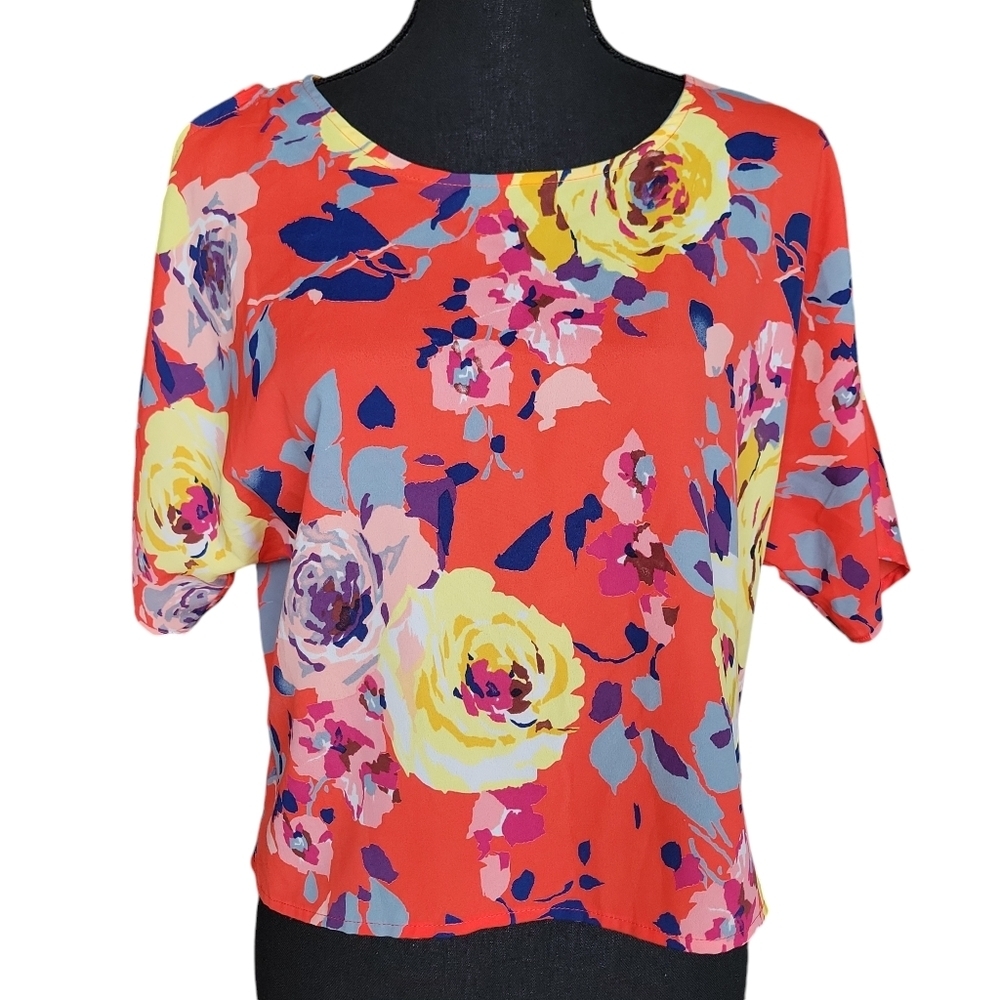 Dina Be Bright Tropical Split Back Blouse Women's Size S
